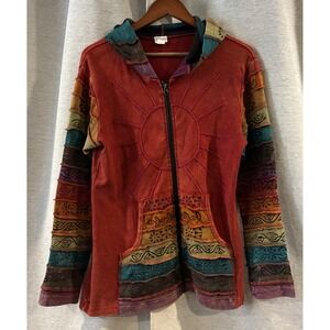 Rainbow Hoodie L/XL Greater Good Network Boho Hippie Patchwork Nepal Zip Up